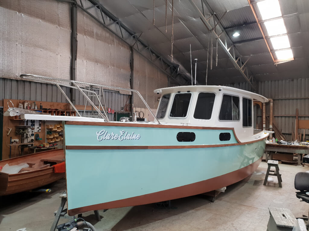 Elysium 28 completed Duck Flat Wooden Boats